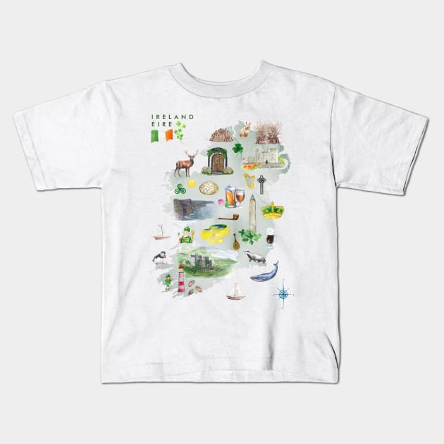 Illustrated Map of Ireland Kids T-Shirt by crazycanonmom